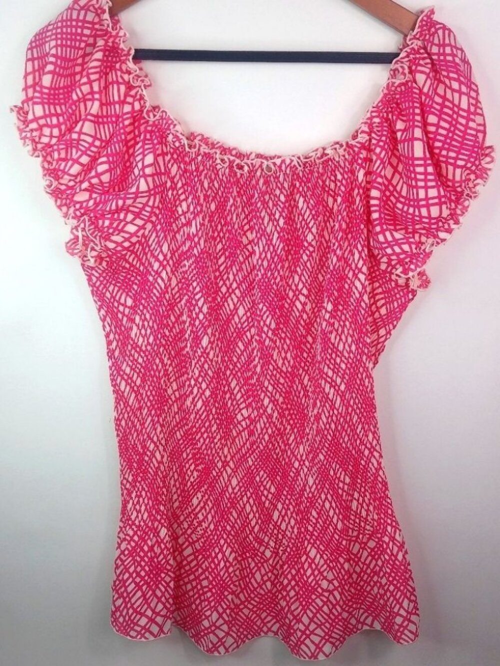 Rene Margo 1X Pink White Peasant Top Plus